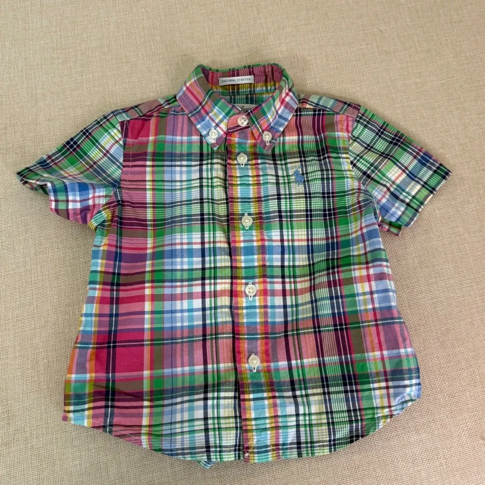 Ralph Lauren Baby Boys Multi Color Plaid Natural Stretch Button Down Shirt 9M